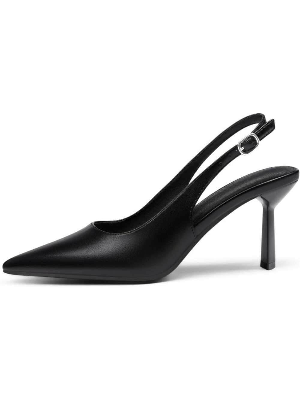 Women's Cool Black Rubber Slingback Kitten Heels Closed Pointed Toe Buckle Pumps